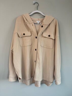 Time and Tru Tan Ribbed Button-Up Shacket